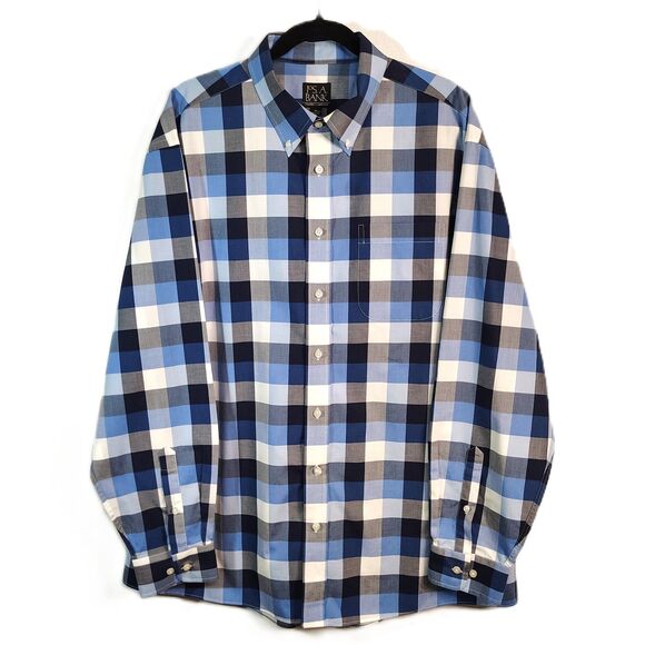 JOS. A. BANK Blue Plaid Cotton XL Men's Long Sleeve Button Down Shirt - Picture 2 of 6